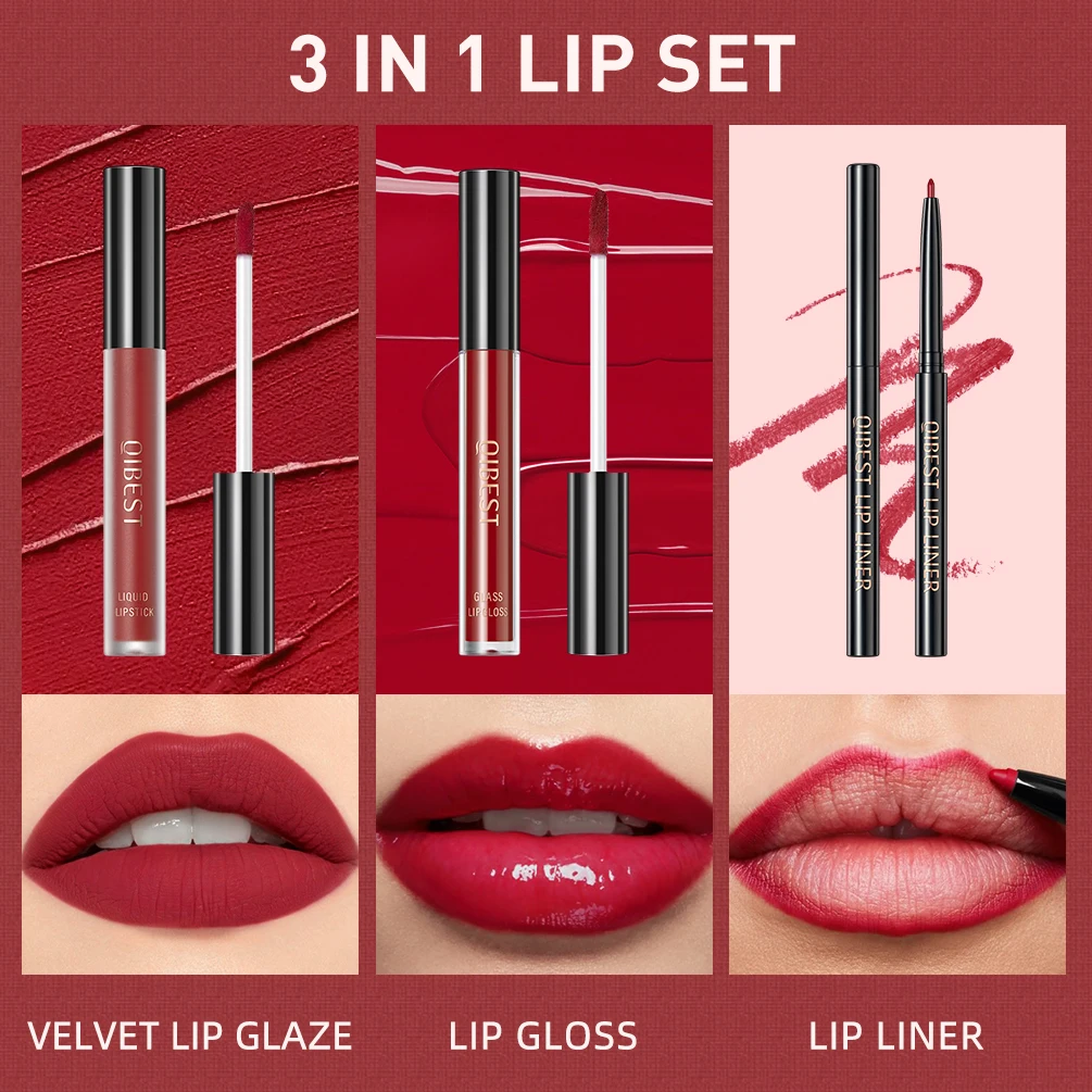 Juego de maquillaje para labios, 3 piezas, brillo de labios, tinte de larga duración, lápiz labial líquido mate, resistente al agua, a prueba de