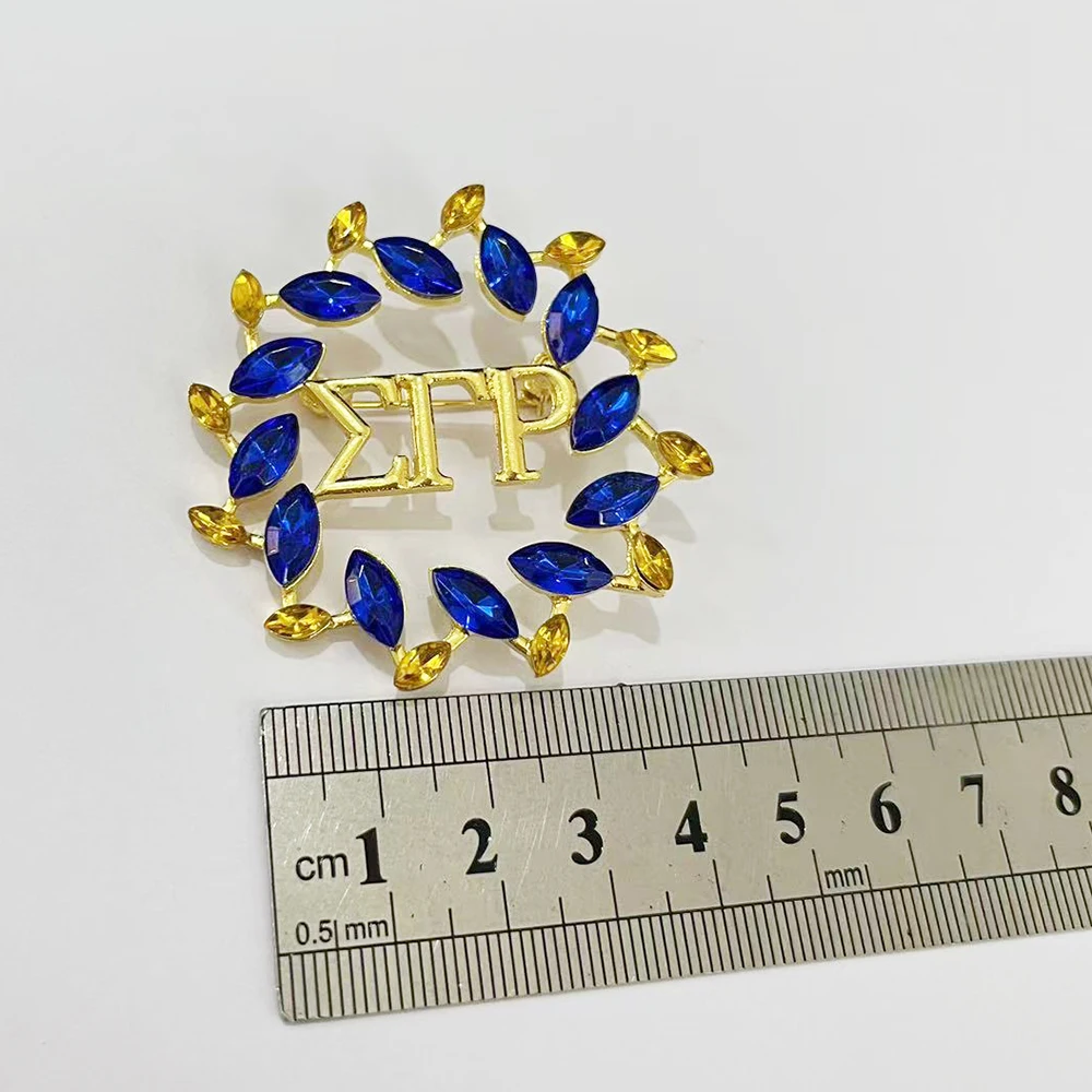 Sigma Gamma Rho Sorority Golden Blue Rhinestone Olive Leaf Brooches for Women Party Gifts