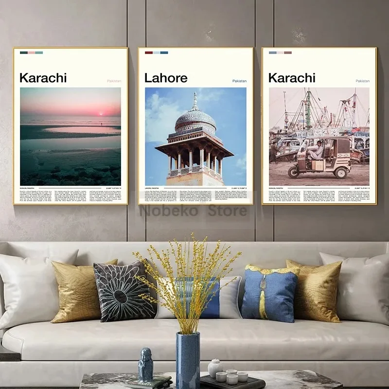 حائط لوح رسم الفن صور آسيا باكستان ملصقات السفر Lahore Karachi مدينة المشهد يطبع غرفة المنزل ديكور حديث هدية #2