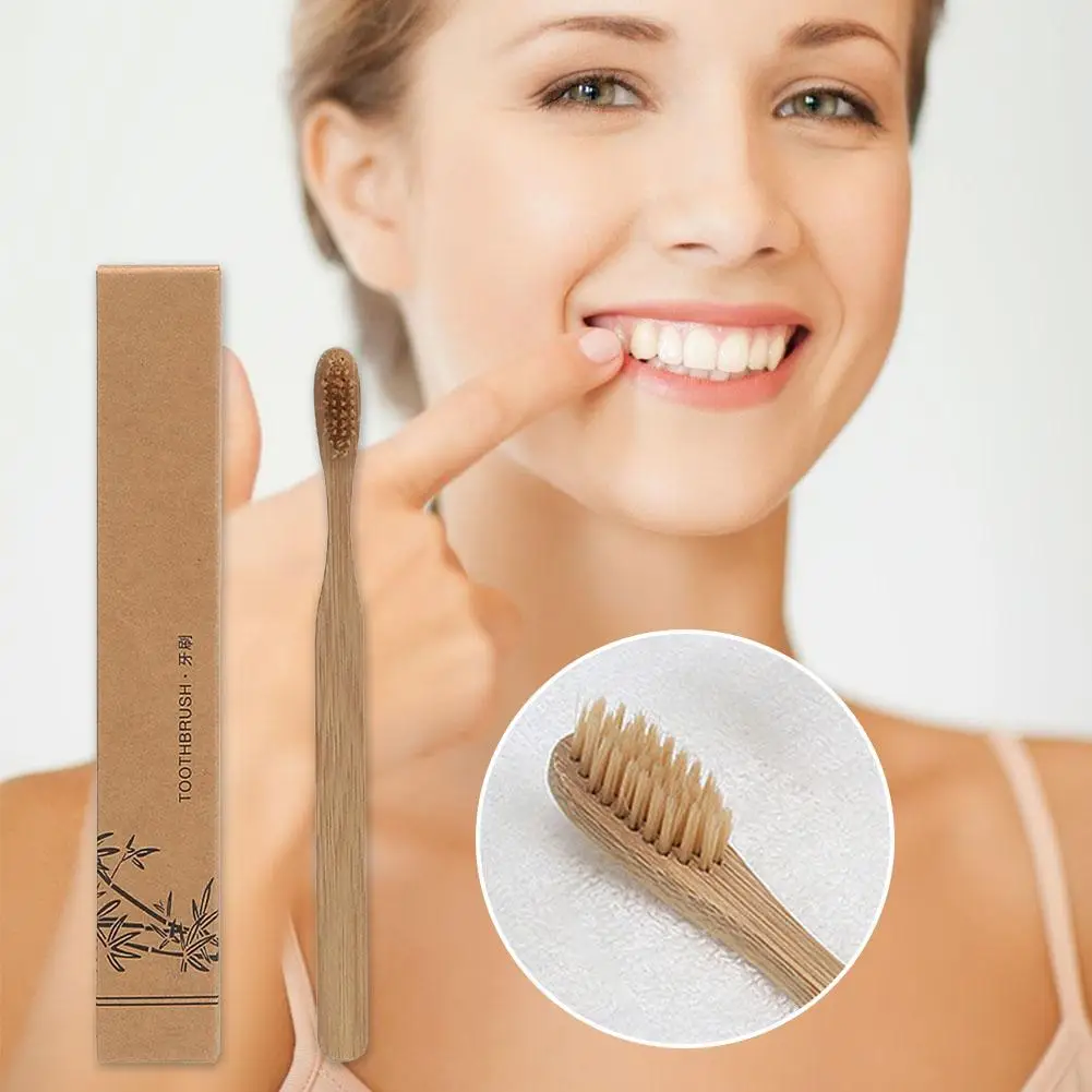 Brosse à dents en bambou naturel pour adulte, 1 pièce, bionickel able, poulet, cuillère à soupe, cheveux doux, amical, coloré, Q5v9