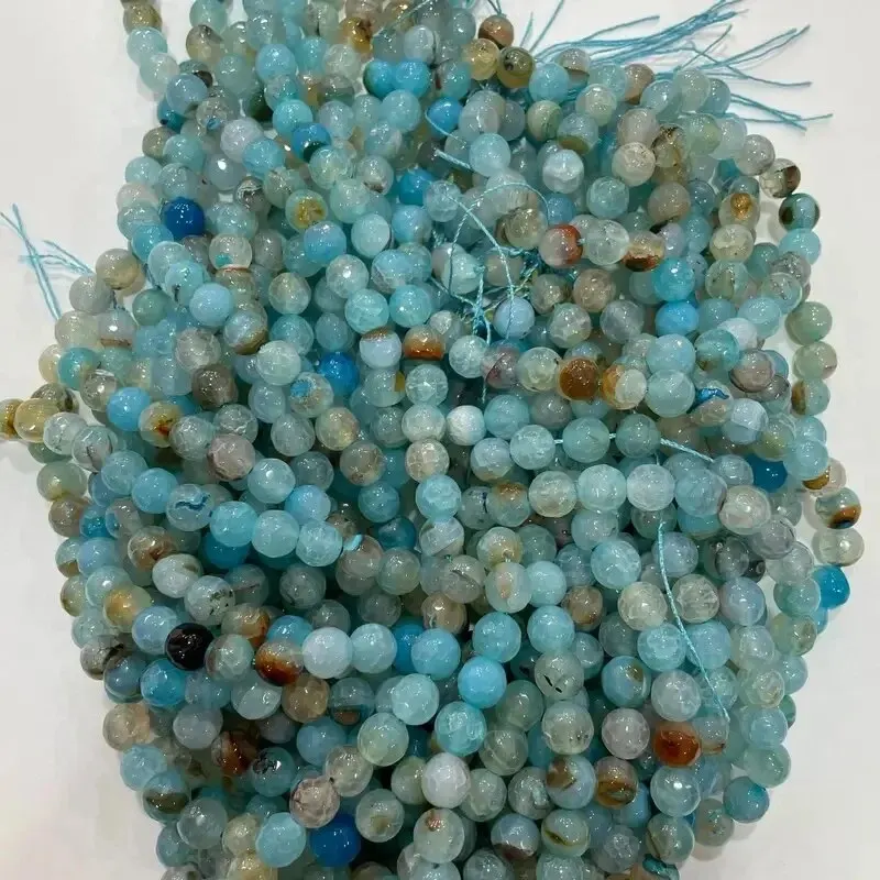 6-10mm Inlaid Aquamarine Agate, Football Beads, Used for Necklaces, Earrings, Bracelet Making
