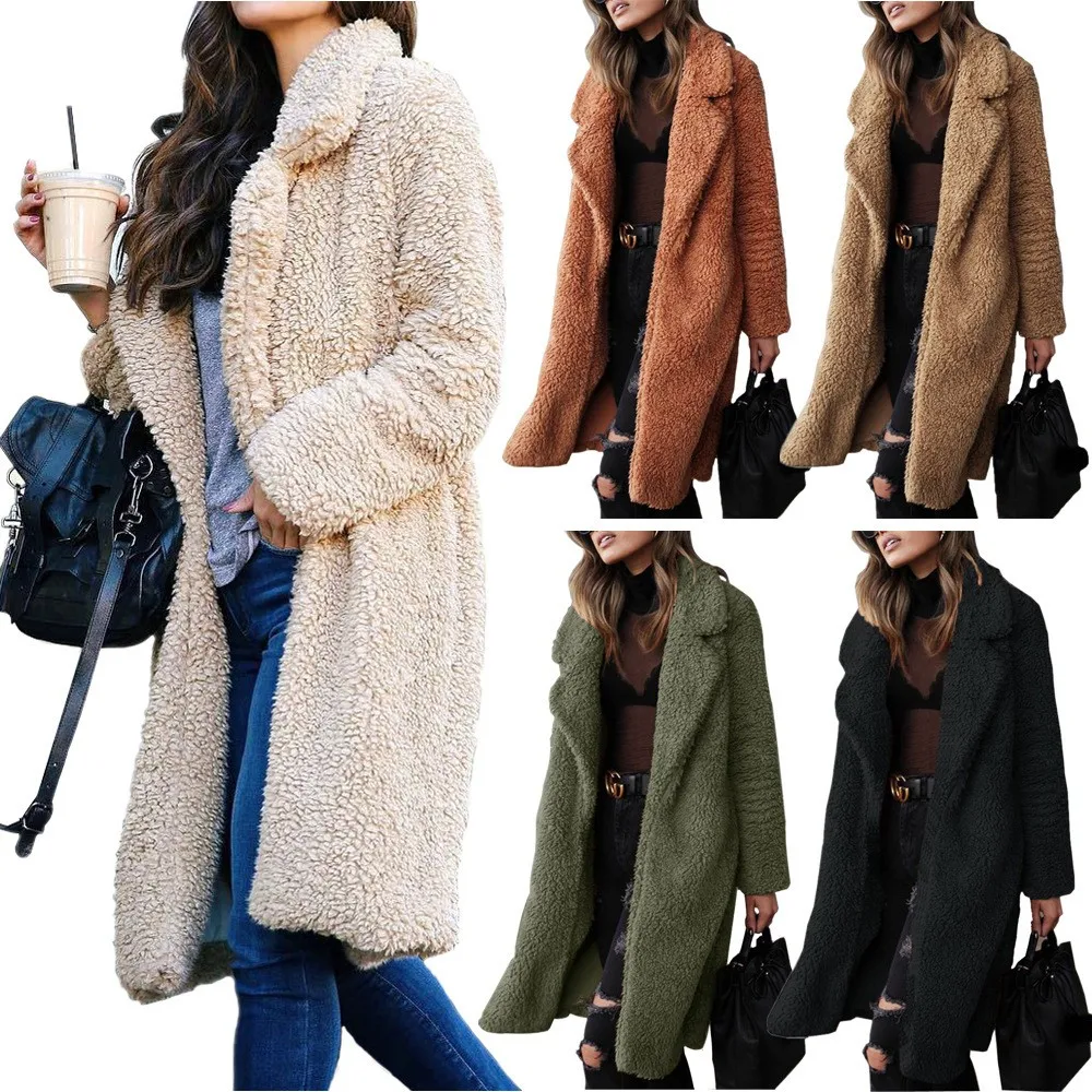 Long Sleeve Turn Down Collar Top Loose Fit Extra Long Japanese Korean Casual with Regular Sleeve Thick Women Coat Winter