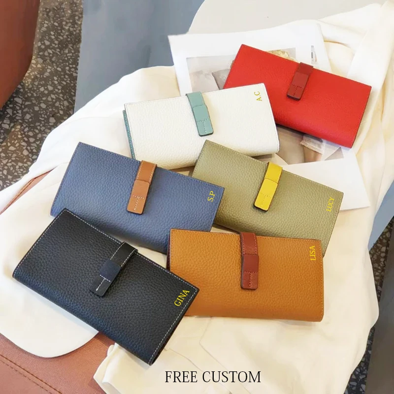 Custom name Long Wallet For Woman Fashion Large Capacity Card Holder Genuine Leather Phone Coin Purse Girl Luxury Card Wallet