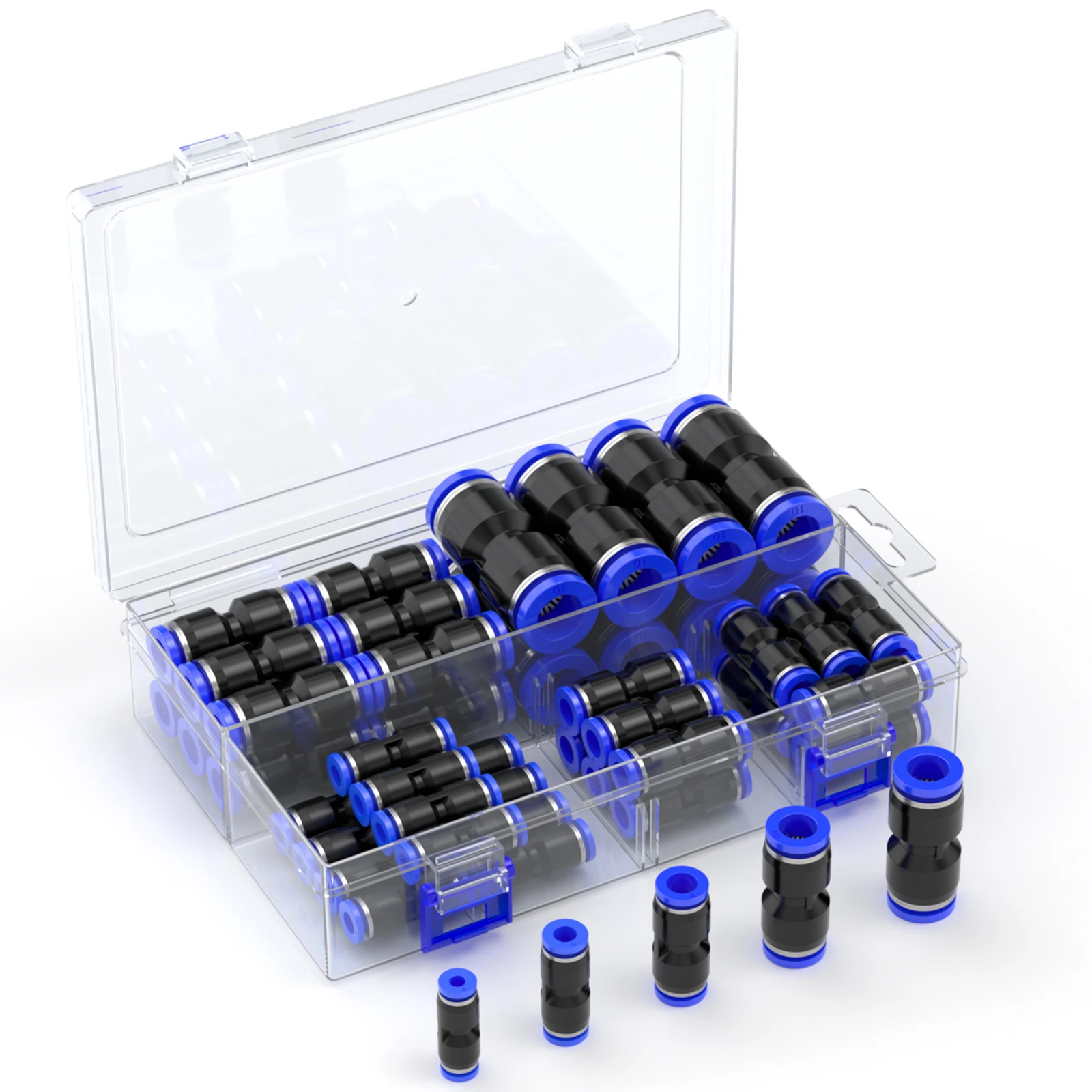 

Box set of 42PCS, 50PCS, 51PCS PU-4/PU-6/PU-8/PU-10/PU-12 pneumatic PU connector kit, hose outer diameter air connector