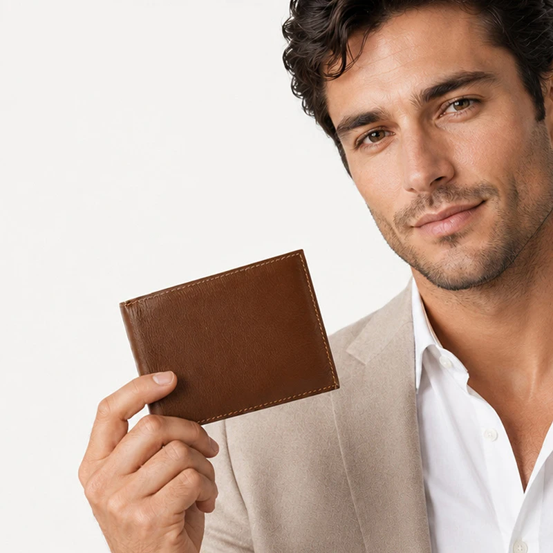 Men Slim Top Grain Cowhide Wallet Genuine Leather Bifold Purse Multi Card Slots Short Male Leather Money Clip Wallet