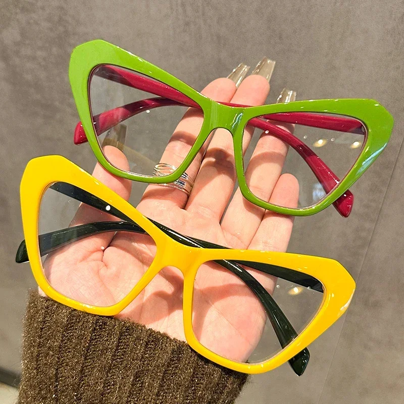 

New European and American Cat Eye Color Blocked Reading Glasses Anti Blue Light High-definition Large Frame Presbyopia Glasses