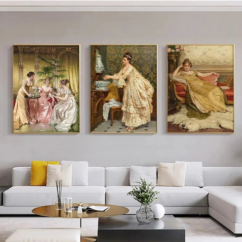 عصر النهضة المرأة صورة المشارك خمر الفيكتوري المؤنث قماش اللوحة موضة جدار ديكور فني جدارية غير المؤطرة