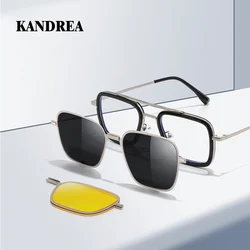 KANDREA Fashion 2 IN 1 Metal Polarized Sunglasses Folding Magnetic Sunglasses Men Myopia Anti-blue light Glasses Frame 7701
