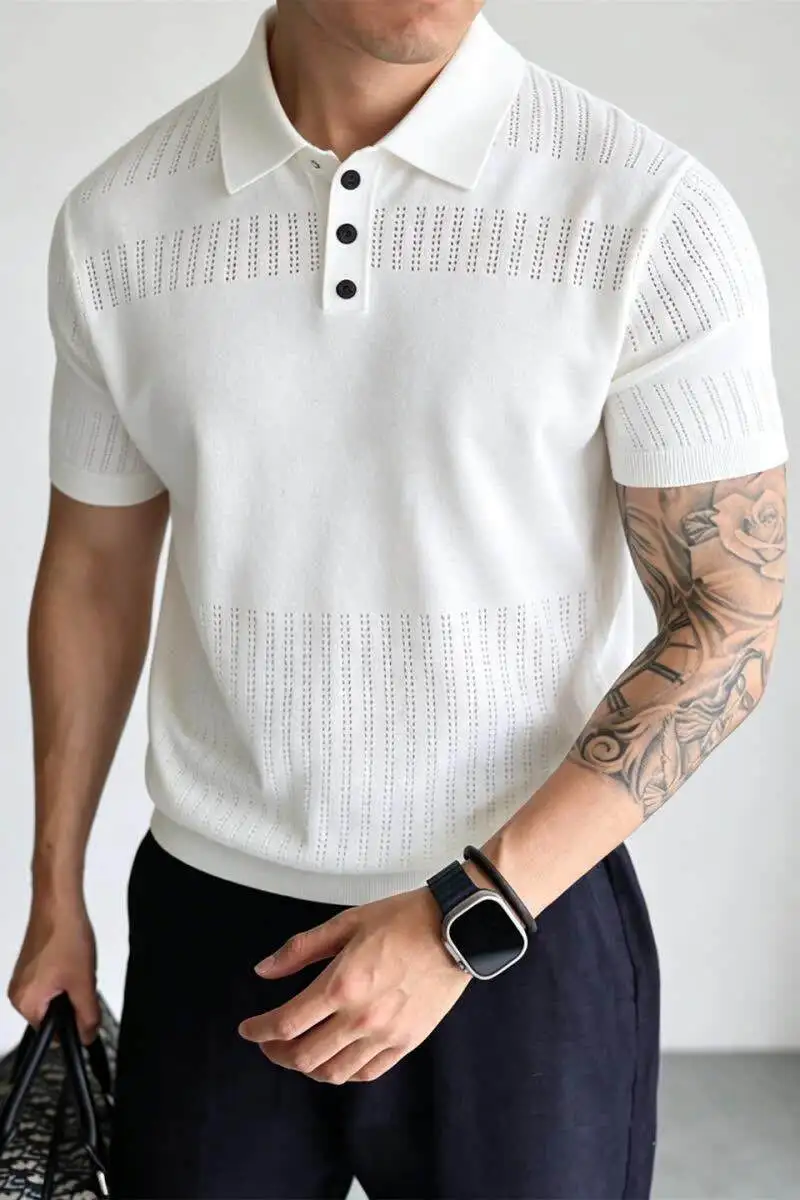 2026 Summer Men's Short-Sleeved Polo Shirt Knitted T-Shirt Top