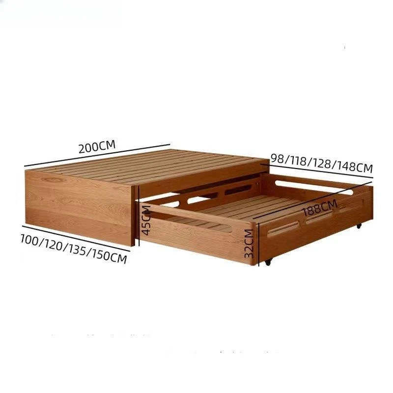 Simple modern cherry wood mother and child trailer, Japanese-style no-back tatami bed, all solid wood upper and lower bunk beds