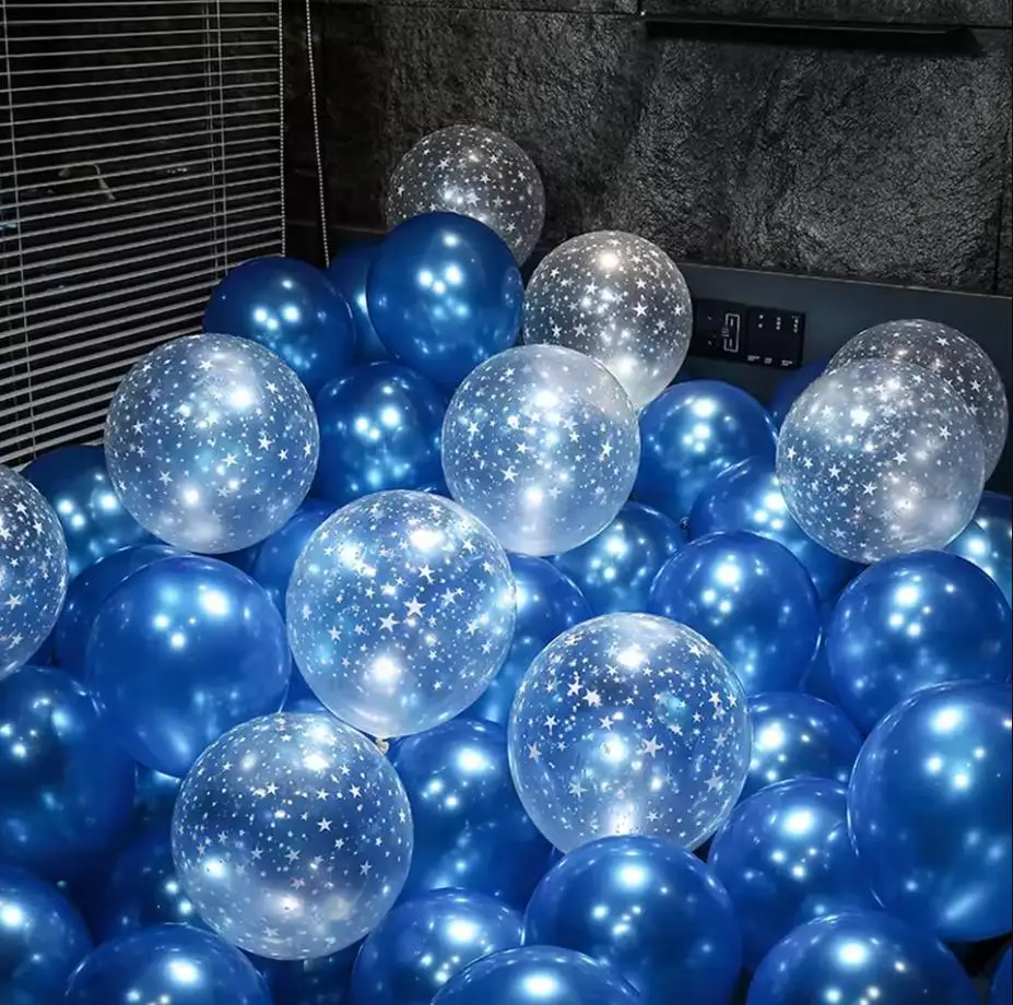 Metal Blue Thick Transparent Starry Sky Latex Helium Balloon Set for Birthdays Weddings Blue Theme Balloon Graduation Decoration