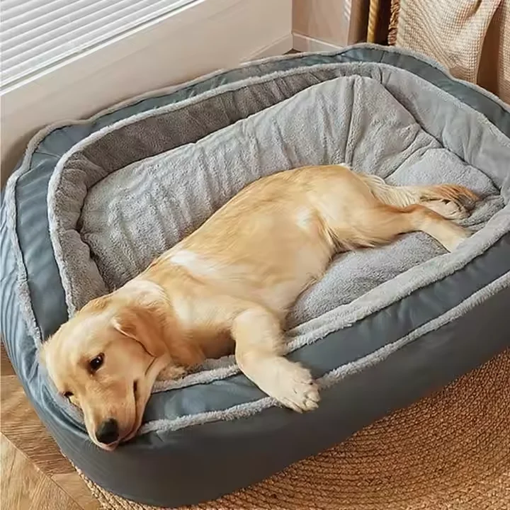 Large Plush  Dog Bed With Removable And Washable Cover Warm Deep Sleeping Round Bed Anti-Collapse For Cats