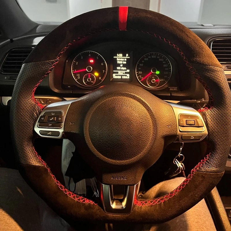 Car Steering Wheel Cover Customized Suede Leather For Volkswagen Golf 6 GTI MK6 VW Polo GTI Scirocco R Passat CC R-Line 2010