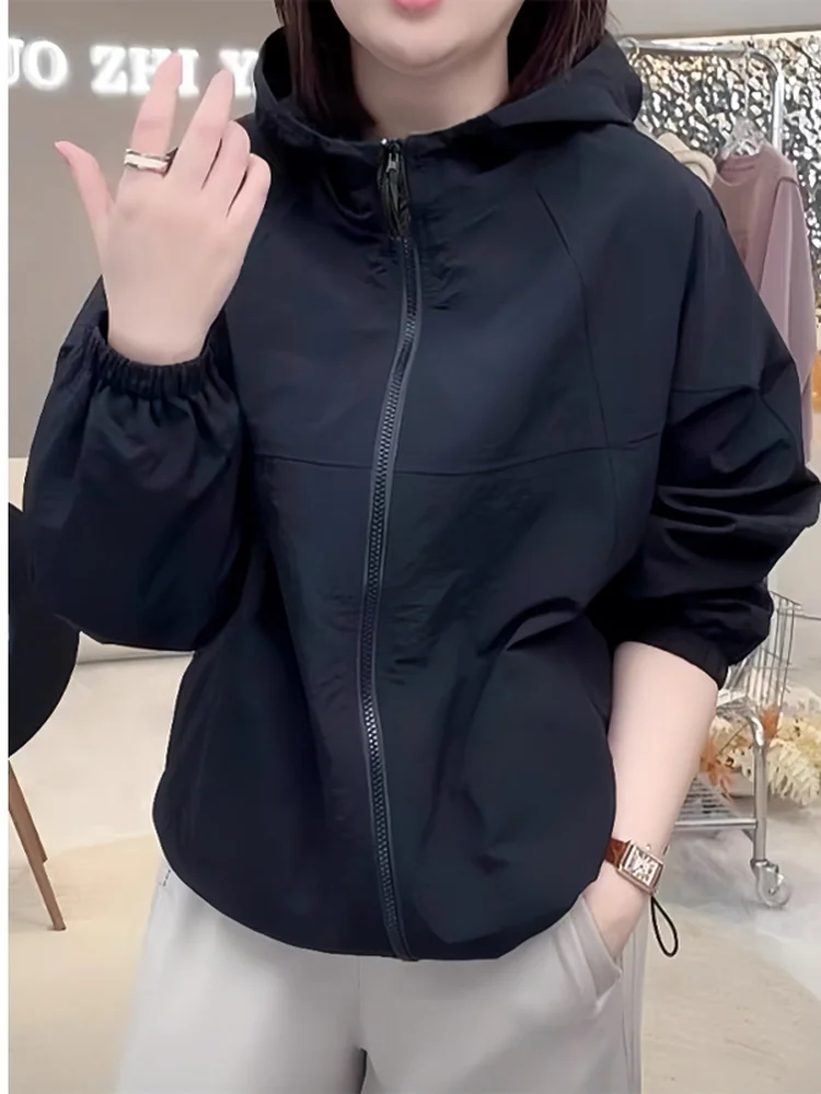 Jaqueta Casual de Aodão com Capuz para Mulheres, Gola Alta, Primavera e Outono, Ajuste Solto Premium, Estilo Coreano, Versá...