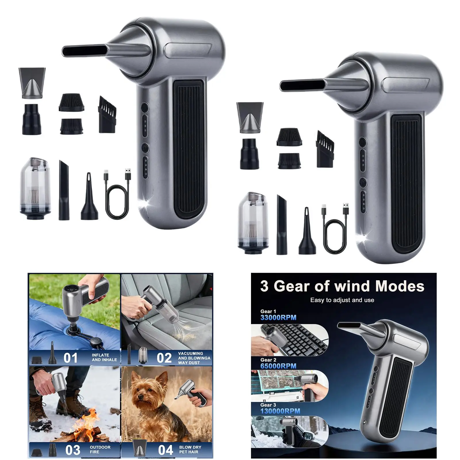 

Беспроводной ручной воздуходув-пылесос, мощный, 130000 об/мин, перезаряжаемый, мини-воздуходувка для офисного стола и салона автомобиля