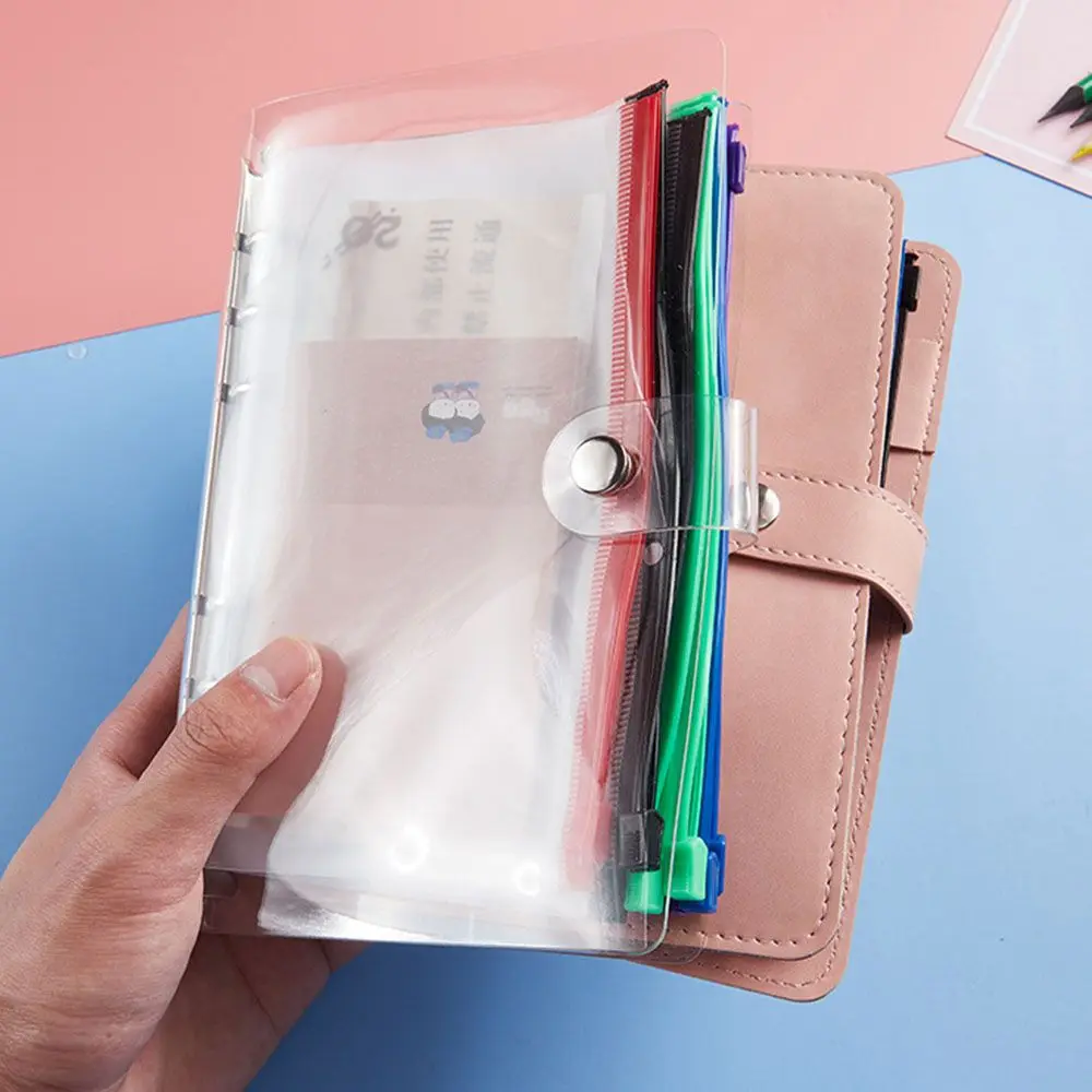 A6/A5 6 Ring Binder Pocket File Organizer Storage Folder PVC Transparent Loose Leaf Pouch with Self-Styled Zipper Filing Binder