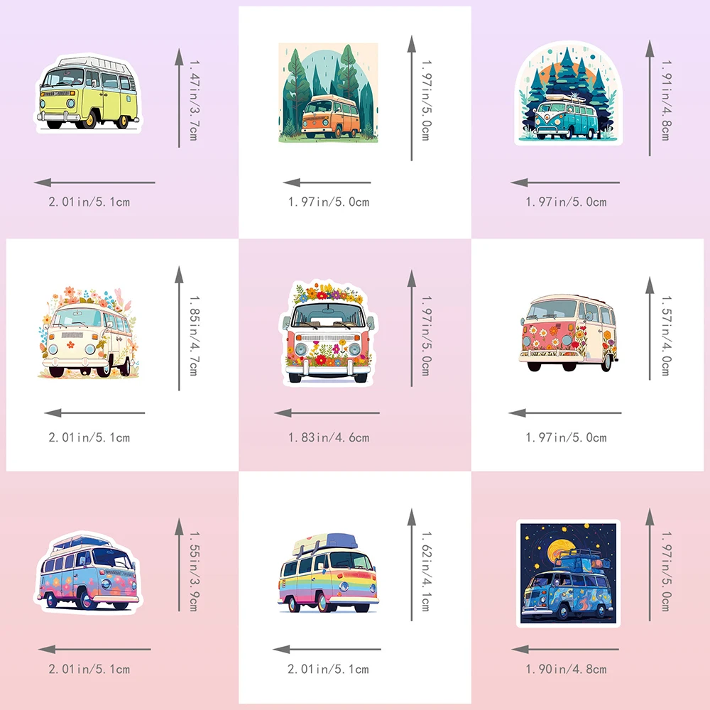 10/30/50PCS Cool Hippie Bus Cartoon Stickers Simple Decals Decoration DIY Phone Notebook Suitcase Laptop Cute Graffiti Sticker