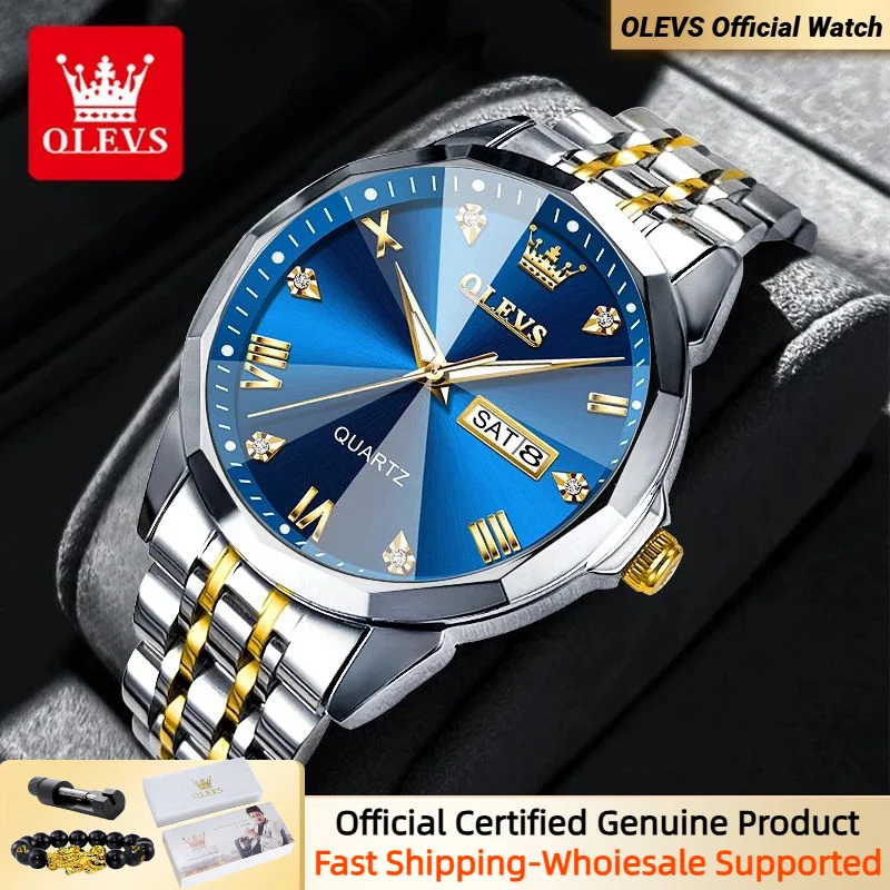 

OLEVS Men Watch Rhombus Mirror Original Quartz Watch for Man Waterproof Water Luminous Stainless steel Date Male Wristwatch 9931