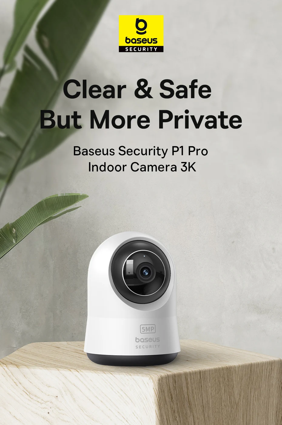 Baseus 5MP 3K WiFi IP-Kamera 2,4G/5G Wireless Indoor Sicherheitsschutz Schwenk- und Neigefunktion 8-facher Digitalzoom Mini-Kamera-Überwachungskameras – Detail 1