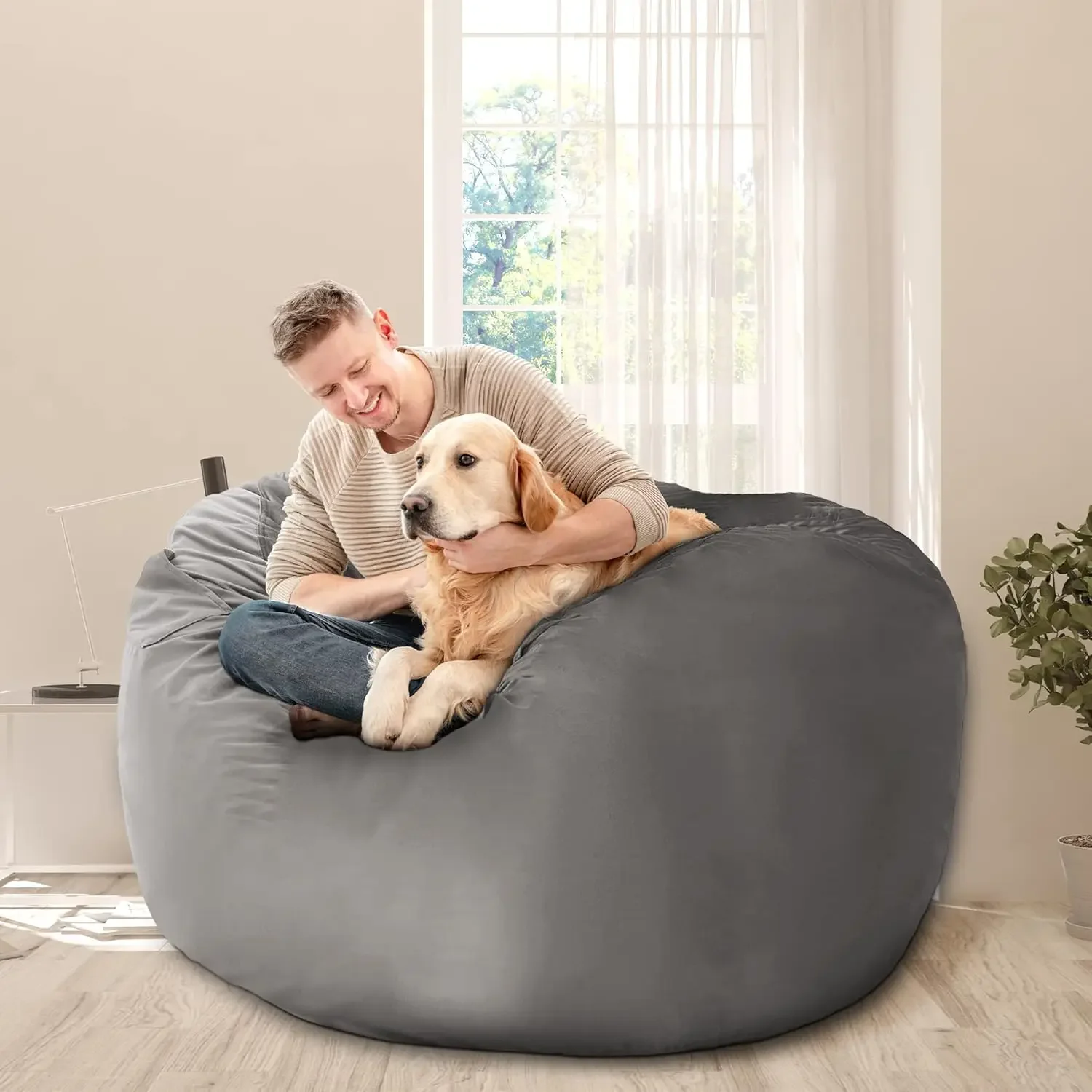 Bean Bag Chair: Giant 4' Memory Foam Furniture Bean Bag Chairs for Adults with Microfiber Cover - 4Ft, Grey