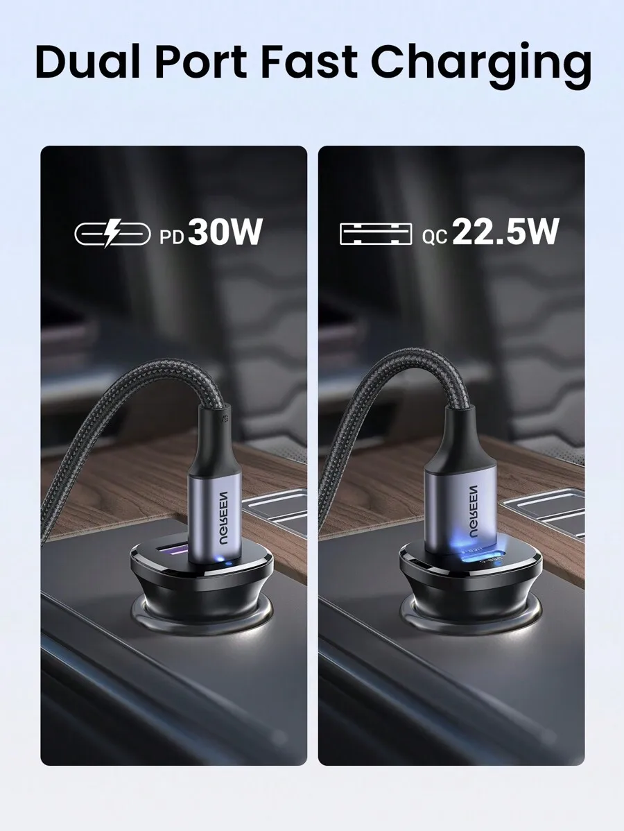 

Dual Port Fast Charging Car Charger 30W PD + 22.5W QC Type C Adapter For iPhone