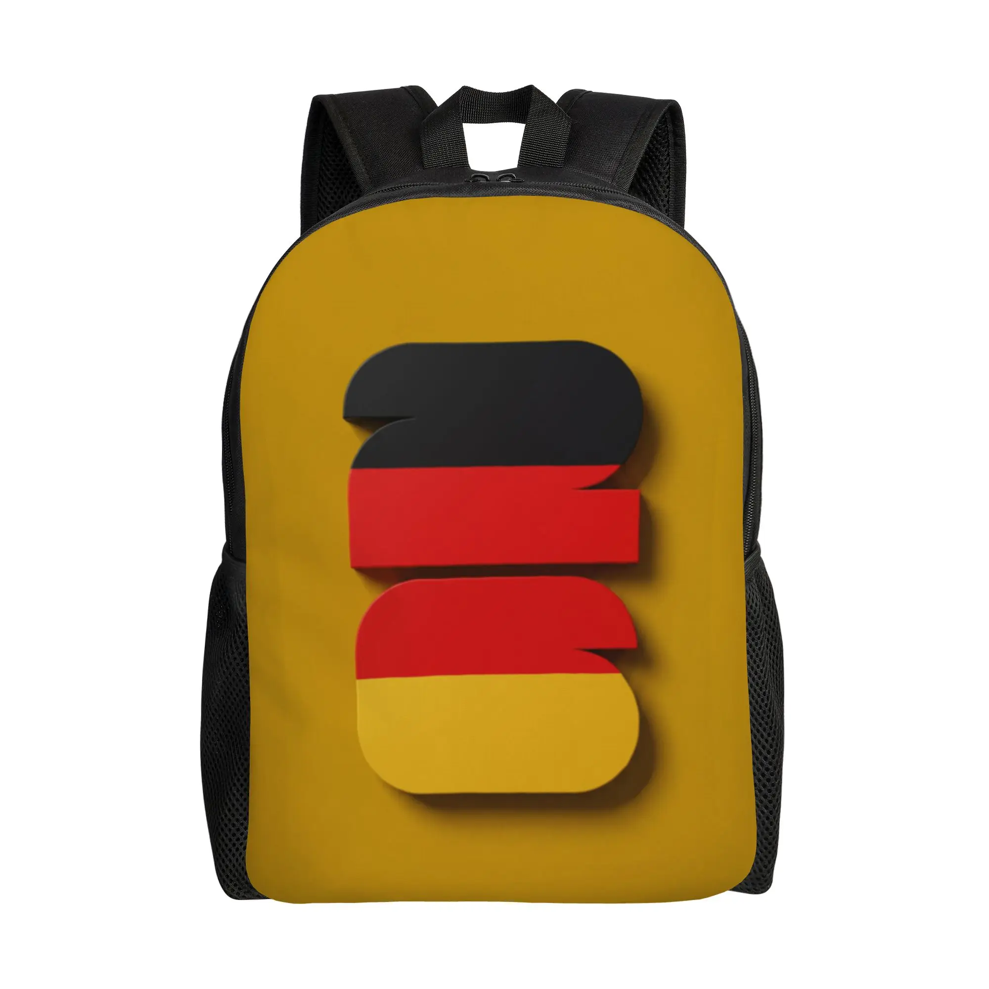 Mochila para mujer con diseño Harajuku, color mostaza, número 26, con gradiente de bandera negra, roja y dorada de Alemania, para la temporada de regreso a la escuela