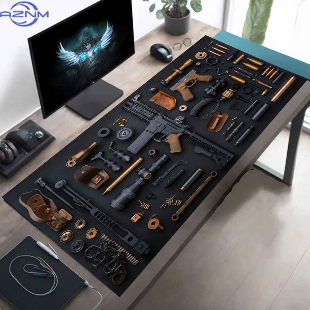 Oval Tactical Gun Design Large Gaming Mouse Pad Precision Desk Pad Anti‑Slip Rubber Bottom Keyboard Mousepad