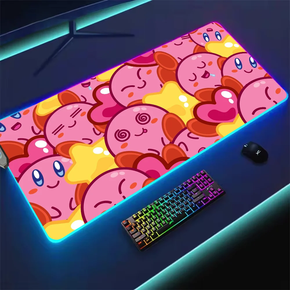 وسادات ماوس للألعاب وسادة ماوس LED وسادات طاولة مطاطية بإضاءة خلفية لسطح المكتب كارتونية لطيفة XXL RGB مكتب K-K-K-Kirbys Micro USB