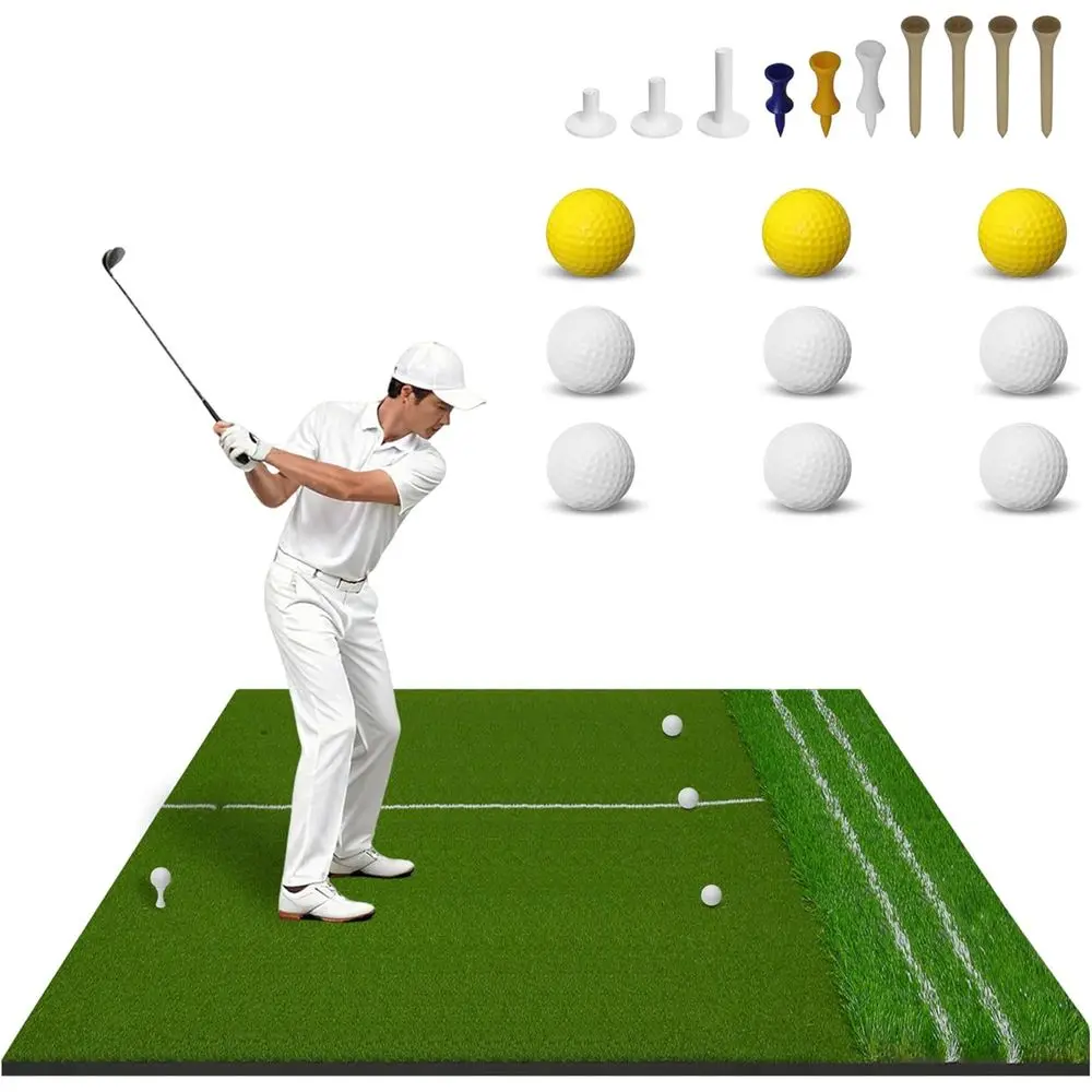 

Тренировочный коврик для гольфа 5x4 фута, двойное покрытие, сверхпрочный, для тренировок в помещении/на улице - элитный плотный искусственный газон, толстый зеленый тренировочный коврик