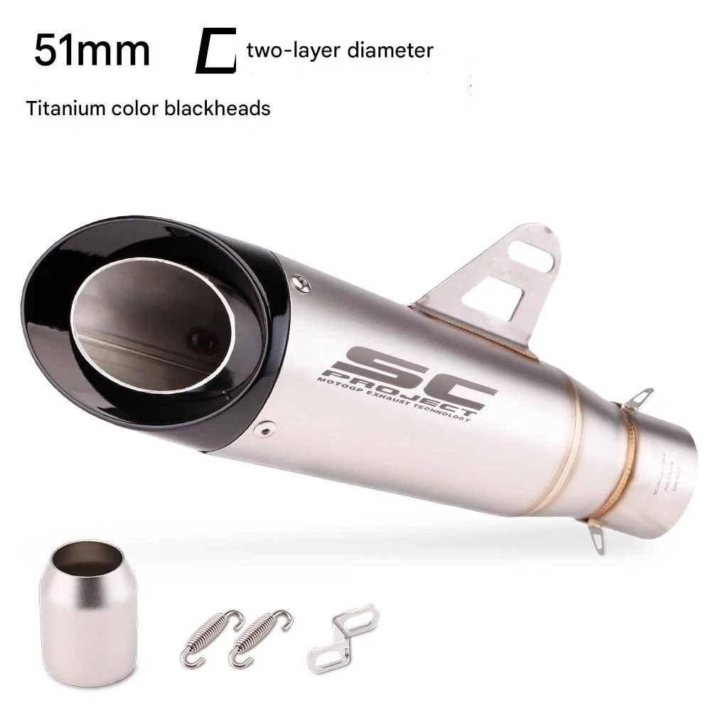Universeller 51mm Motorrad-Auspuff-Schalldämpfer mit eingebautem DB-Killer, passend für Ninja Z250 Z300 Z400 MT07 MT09 YZF R25 R3 R6, Edelstahl-Auspuff-Schalldämpfer.