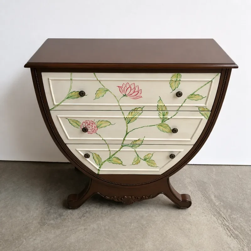 Solid Wood Three Bucket Cabinet Drawer Storage Entrance Hallway Console Table U Shaped Vintage Painted Furniture High End