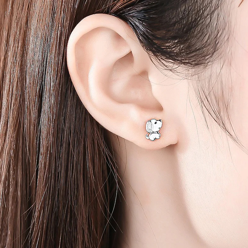 TrustDavis Real 925 Sterling Silver Minimalist Fashion Charm Cute  Animal Little Dog Stud Earrings Women Girls Jewelry DS3974