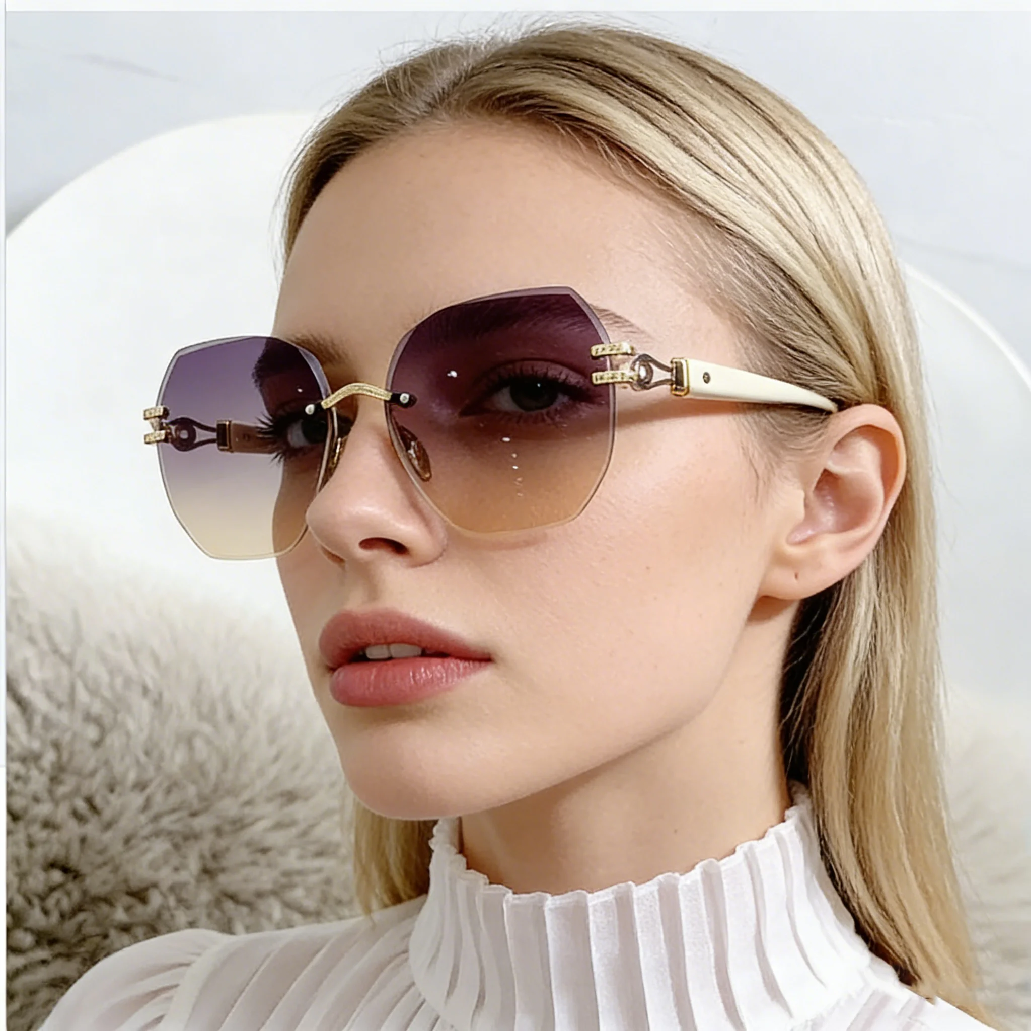 

UV Protection High-grade Polarized Rimless Sunglasses Summer Oversized Polygon Rimless Sun Glasses Outdoor Sports MJ0538