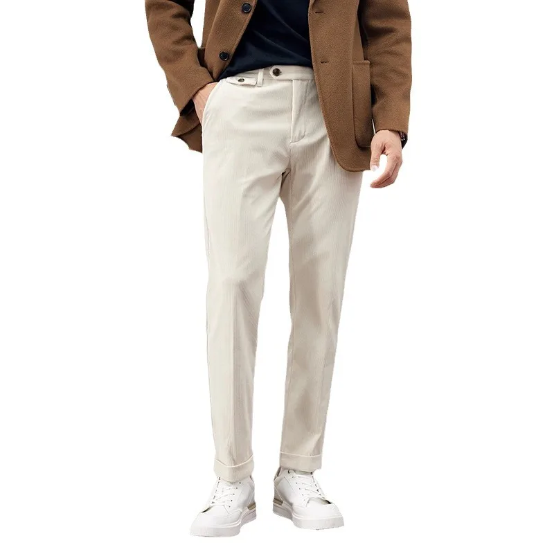 Autumn Corduroy Suit Pants White All-match Business Casual Straight Loose Fashion Solid Color Trousers Harem Pants Men M-5XL
