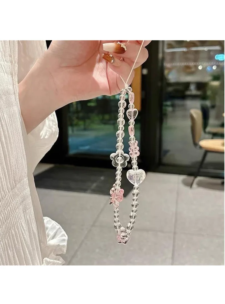 Korean Pink Bear Butterfly Flower Phone Strap Charm Chain Knot Cellphone Lanyard Keychain Woman Girl Bag Camera Pendant For Case view 2
