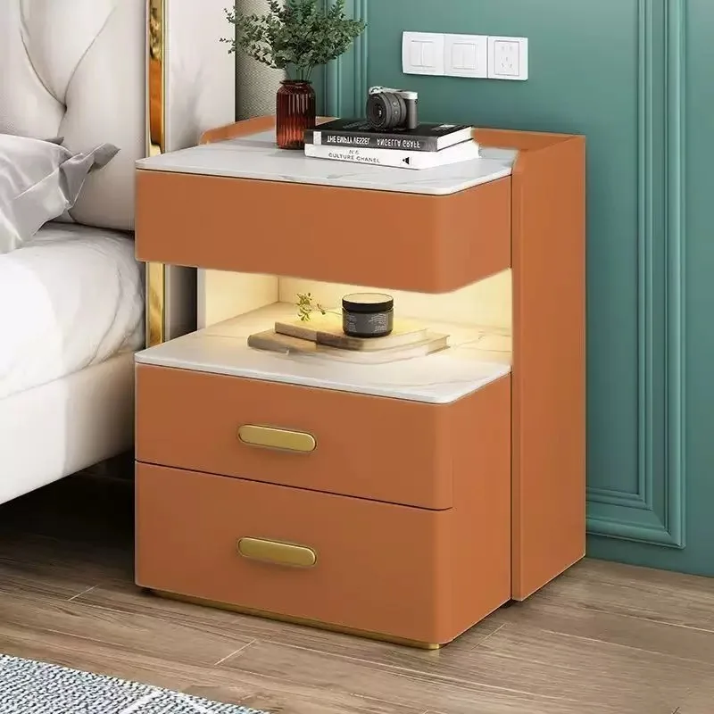 أثاث غرفة النوم، محطة شحن حديثة، مصابيح منضدة متعددة الوظائف، طاولة بجانب السرير الذكية مع مساحة تخزين وقفل ذكي #5