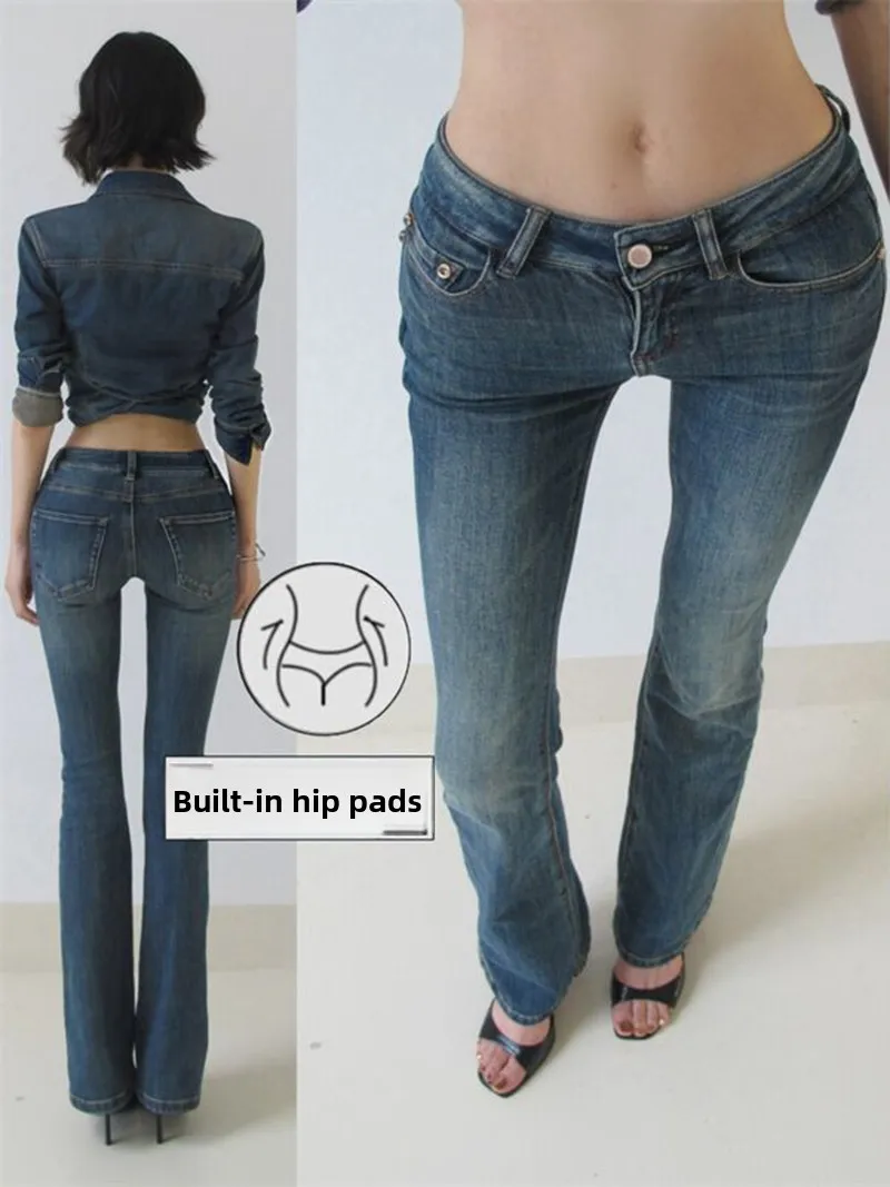 

Low Waist Bell Bottom Denim Jeans Women's Fall New Slimming Long Pants Self-Contained Hip Pad Sweet And Spicy Style