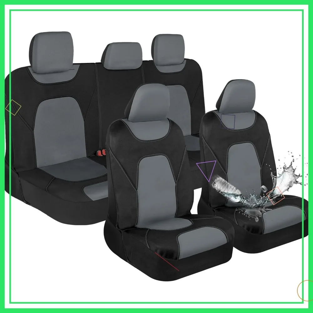 

Waterproof Car Seat Covers Full Set - Universal Fit for Most Vehicles, Black & Gray, Easy Install