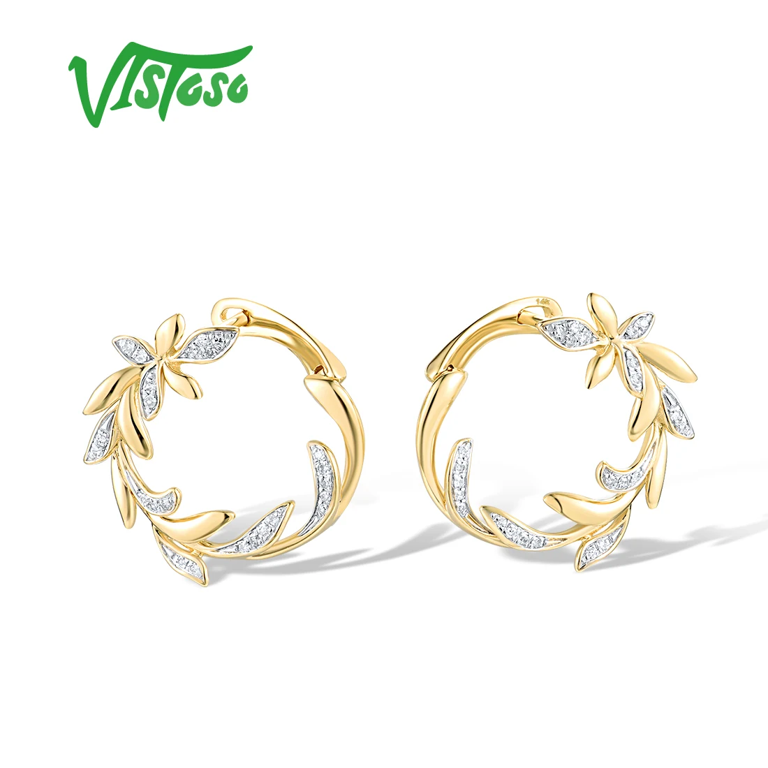 

VISTOSO Genuine 14K 585 Yellow Gold Earrings For Women Sparkling Diamonds Exquisite Wedding Anniversary Trendy Fine Jewelry