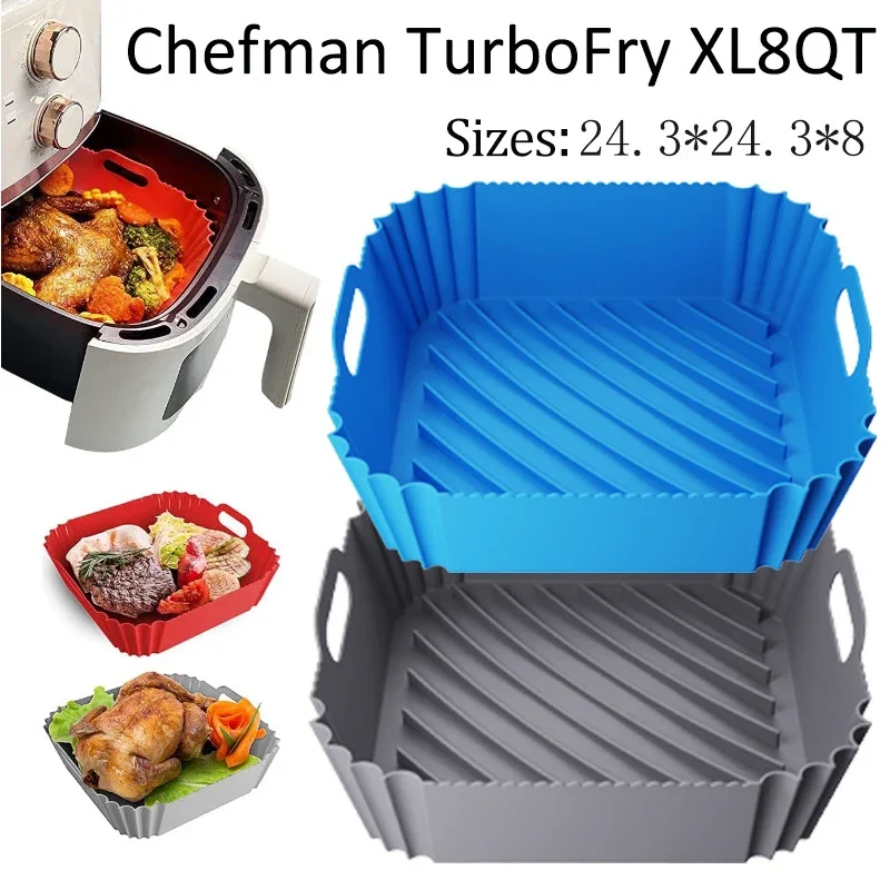 Large Air Fryer Silicone Basket Tray Pot Square Non-stick Airfryer Baking Mold Liner Bpa Free Kitchen Cooking Accessories