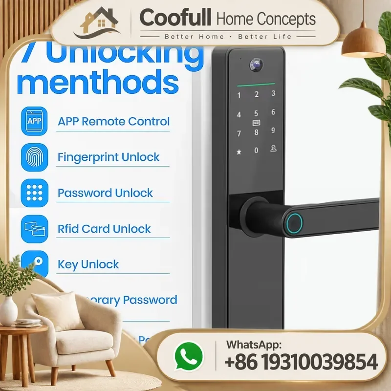 Smart Door Lock Fingerprint WIFI Tuya App Keyless Digital Entry With Camera For Home Security Biometric Access Control System