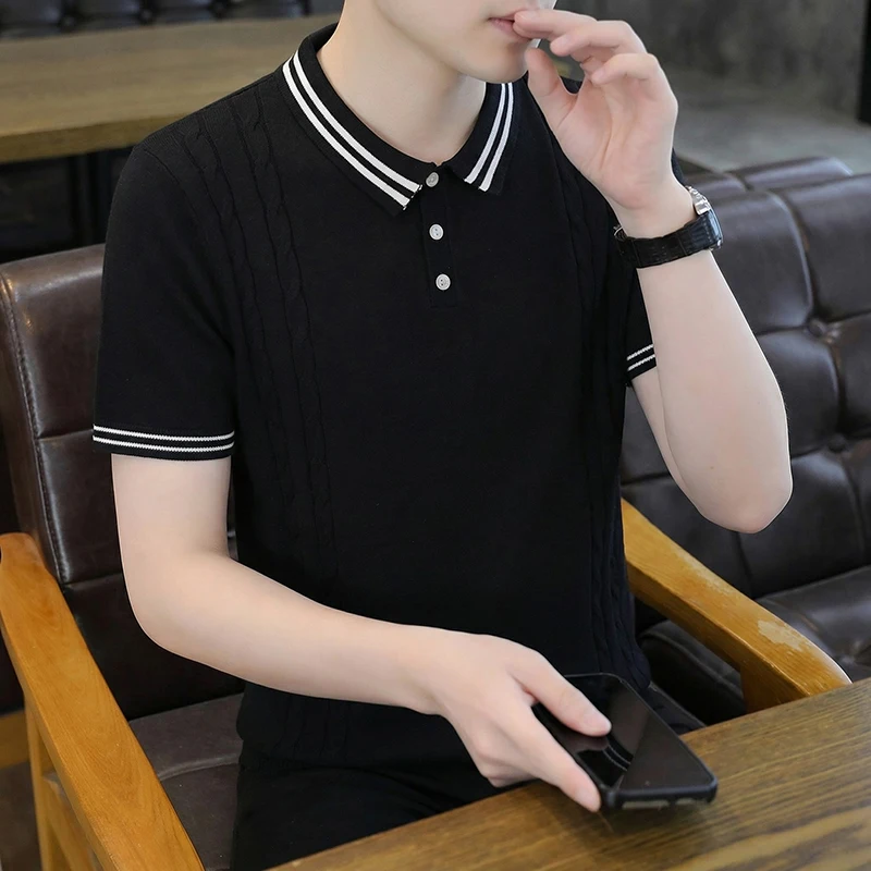 Viscose Polyester Knitwear Men's Polo Shirts Short Sleeve Casual Summer Quality Cool Feeling Stretchy Jacquard Camisas Masculina