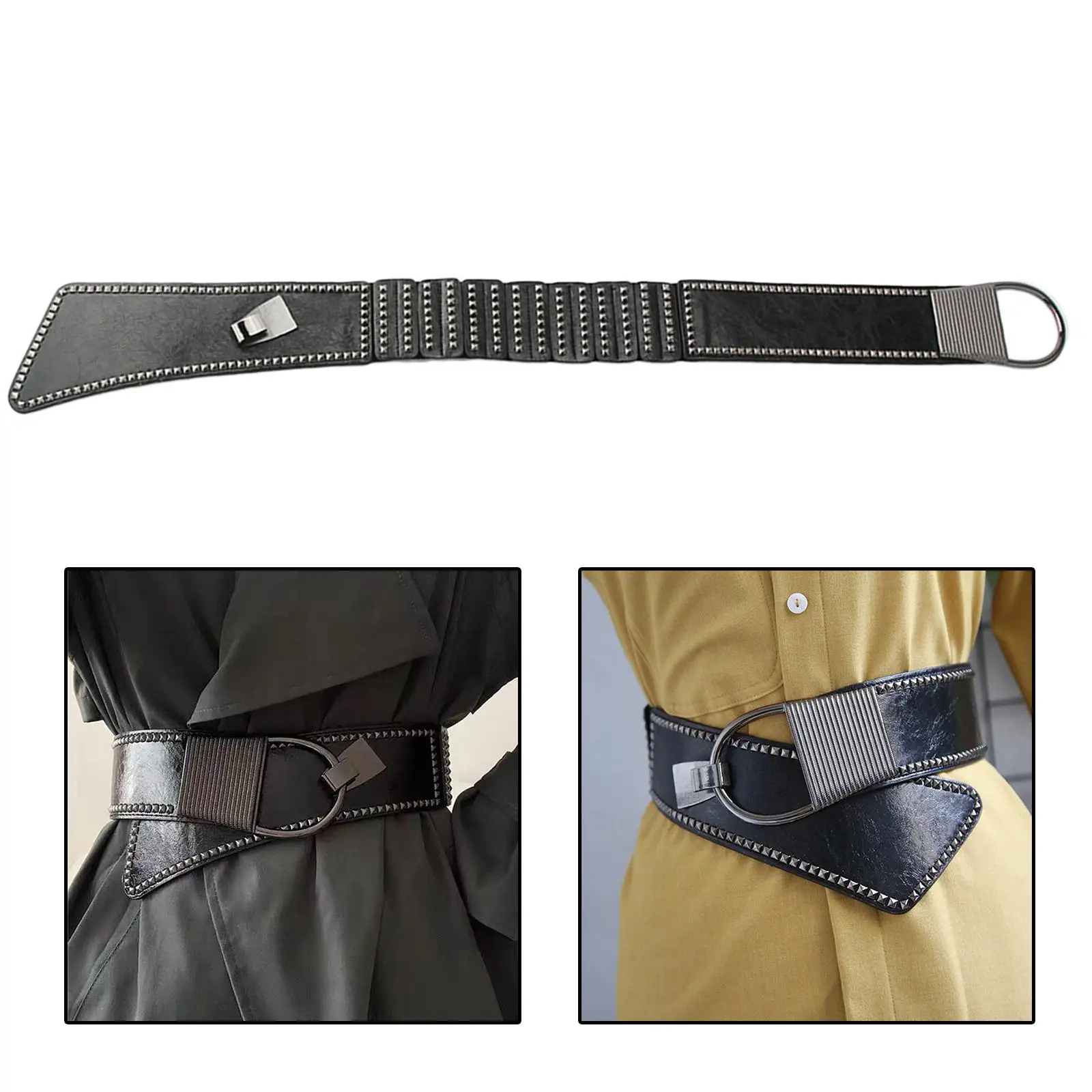 

Women Wide Belt Punk Belt Stretch Cosplay Belt PU Leather Gothic Belt Casual Waistband Wide Elastic Waist Belt Dress Belt