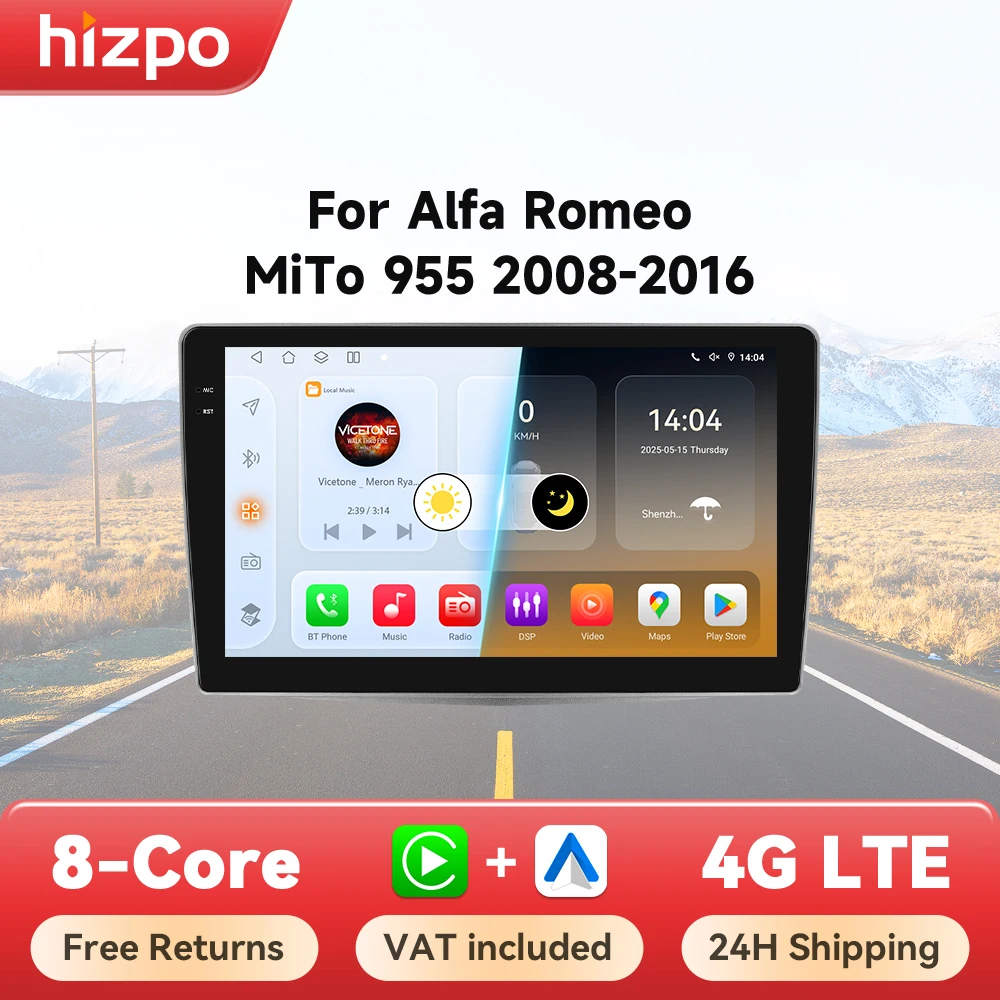 Systèmes intelligents de voiture Hizpo pour adieu Romeo ata à 955 2008 -2016, GPS, CarPlay sans fil, Android Auto Radio, limitation 8 cœurs, DSP