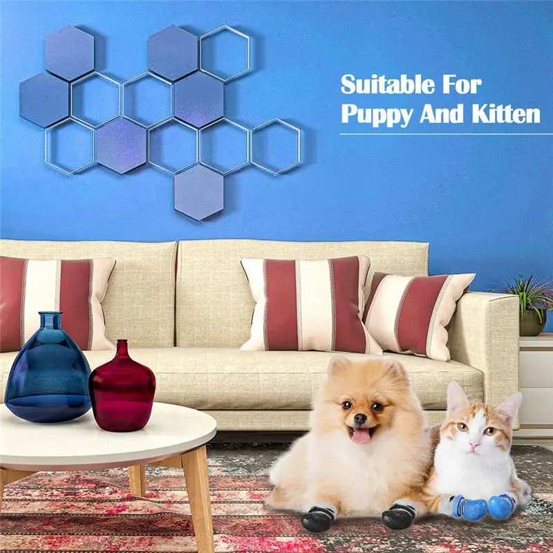 B17C 2 Sets Adjustable Dog Cat Boots Shoes Socks Waterproof Dog Shoes Rain Snow Dog Booties Anti-Slip Dog Sock Shoes (L)
