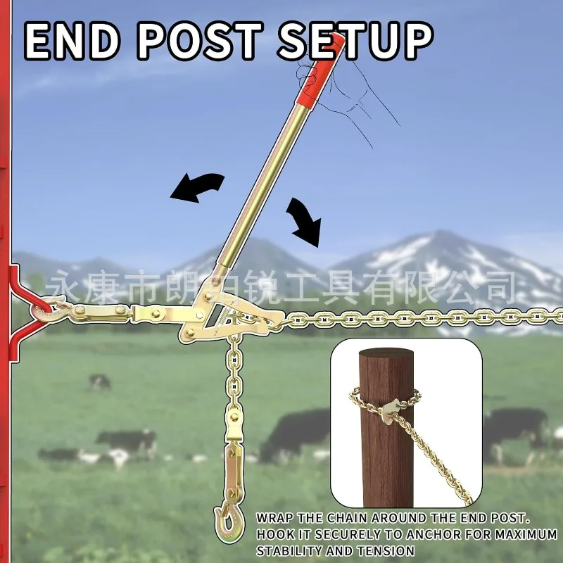 Pasture Wire Fence Strainer with 6m Chain, Farm Fencing Tension Tool for Wire Fence Installation & Maintenance