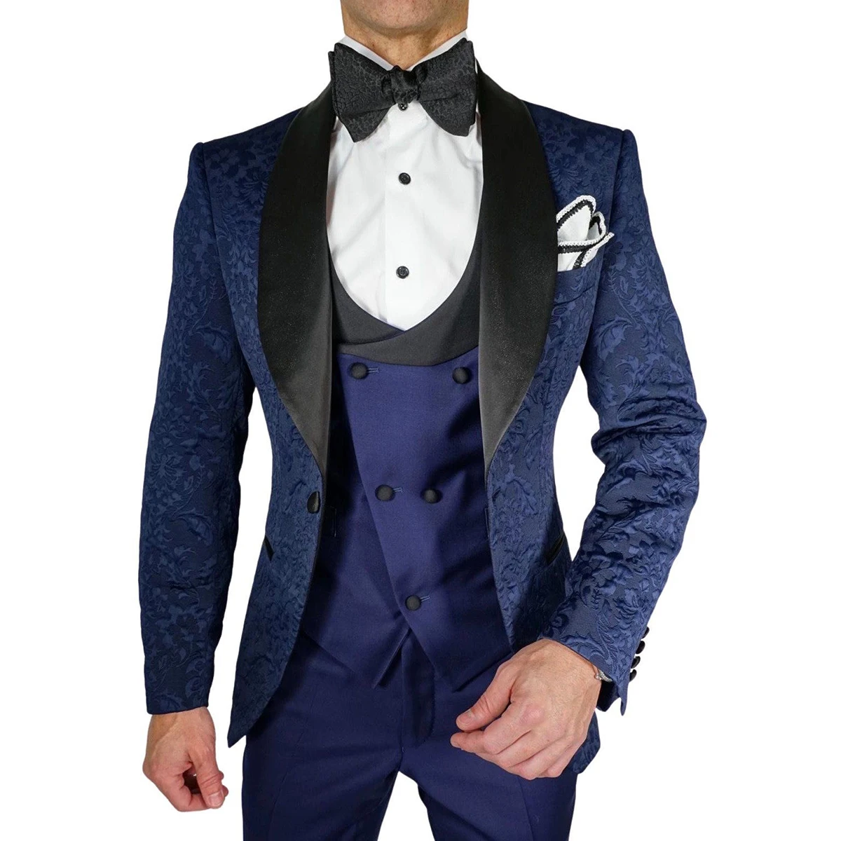 Hochzeit Männer Anzüge Bräutigam tragen Trauzeuge Jacquard Peaked Revers formelle Business-Anzug Set 3 Stück Jacke Weste Hose nach Maß