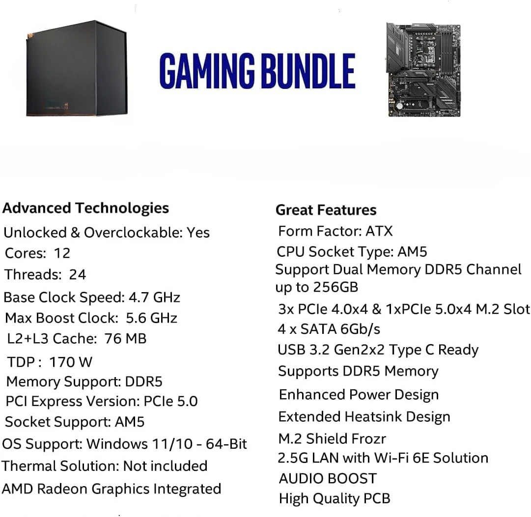 AMD Ryzen 9 7900X CPU Processor Bundle with MSI MAG X670E Tomahawk WiFi Gaming Motherboard