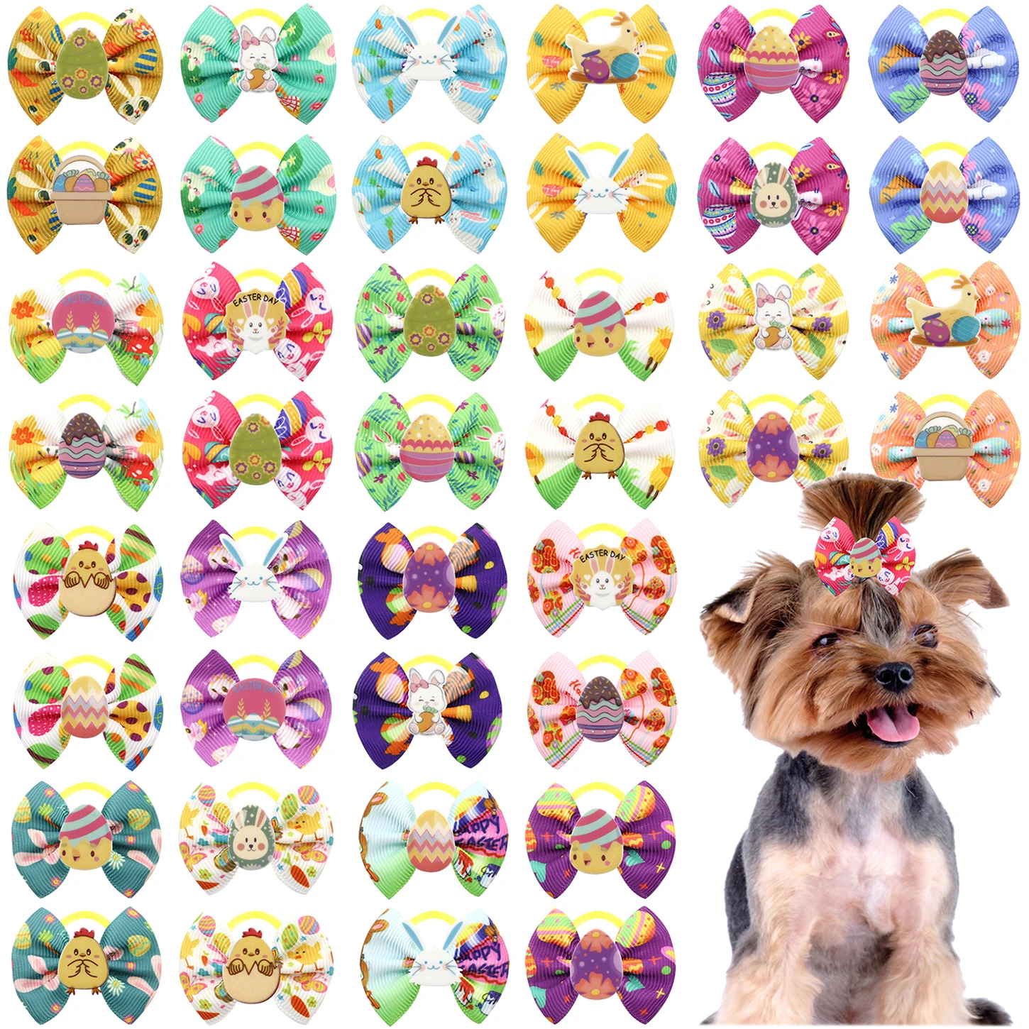 50/100Pcs Dog Hair Accessories Easter Day Grooming Bowknot Yorkshire Girl Dog Hair Bows With Rubber Bands Bows Dog Pets Supplies