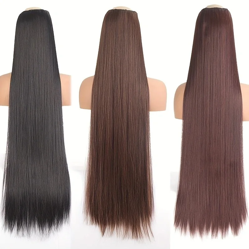 Difei-extensão do cabelo sintético, 5 clip, longo, reto, vermelho, loiro, castanho, alta temperatura, peruca falsa